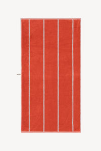 Bath Towel in Terracotta & Stone Pinstripe