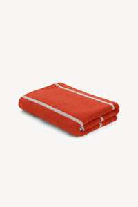 Bath Towel in Terracotta & Stone Pinstripe